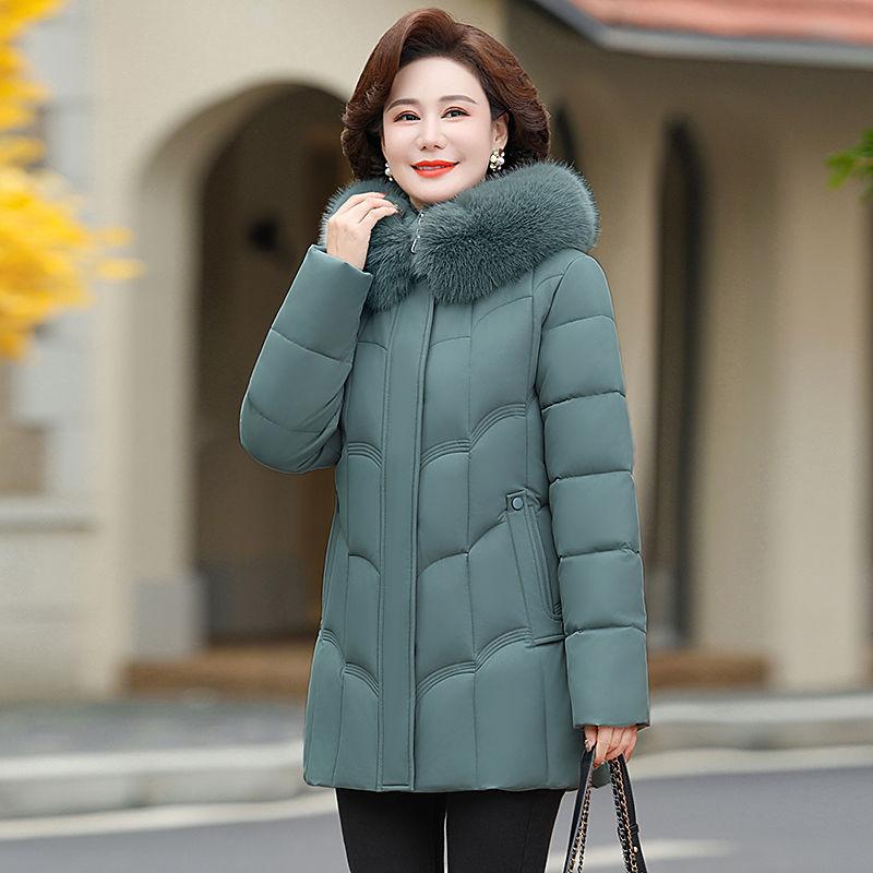 Dámská zimní silná vatovaná bunda, Módní vatovaná bunda pro ženy středního a staršího věku, Vatovaná bunda v západním stylu