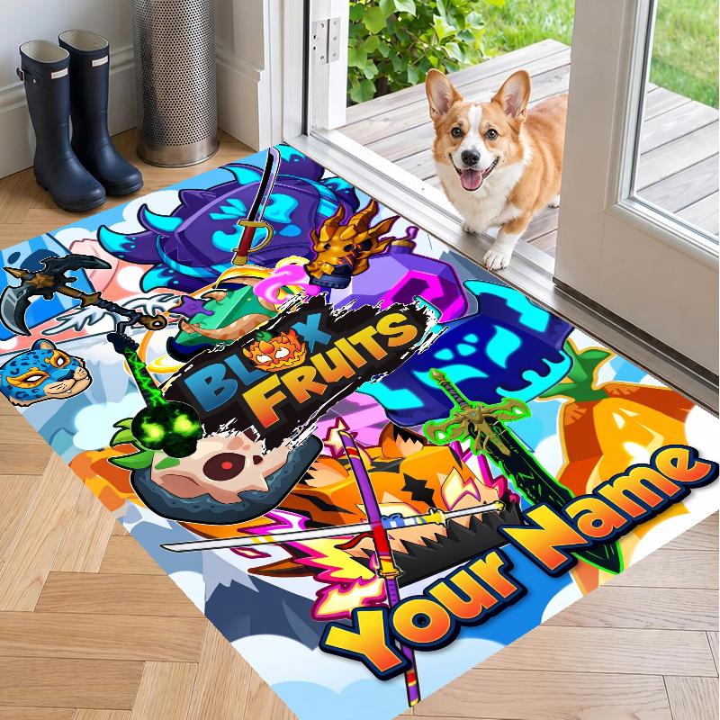 Custom Name Blox Fruits Crystal Velvet Floor Rug Personalized Text Soft Carpet Home Decor