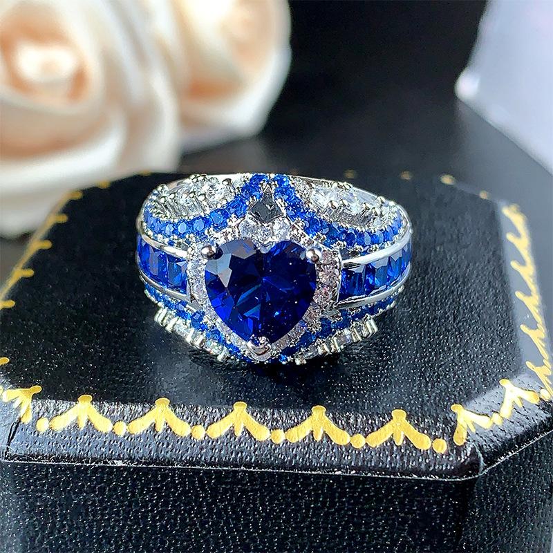 Wind Jewelry, Ring Jewelry, Purple Light, Color-Changing Red Corundum Heart-Shaped Diamond, Senior Commuter Woman