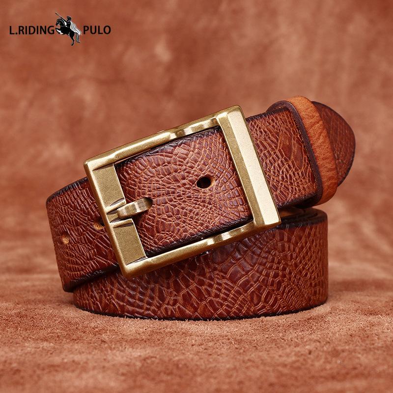 Retro Thick Embossed Genuine Leather Belt Trendy All-match Casual Denim Belt