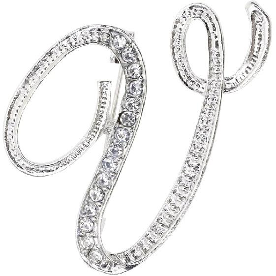26 Letter Brooch Pins Small Silver Metal Rhinestone Crystal Initial A~Z Alphabet Brooch Lapel Pins for Men Women Girls Boys Birthday Christmas