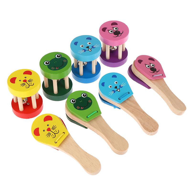 Castañuelas de Madera de Dibujos Animados para Niños Sonajas de Cinco Tachuelas Campanas Sonoras Clapper de Mango Instrumentos Musicales Juguetes Juguetes Educativos Para Niños