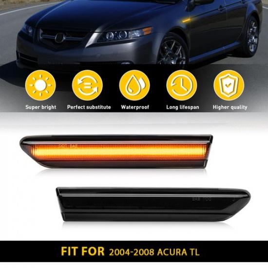For 2004-2008 Acura TL Front LED Side Bumper Marker Smoked Lens Amber LED 2X