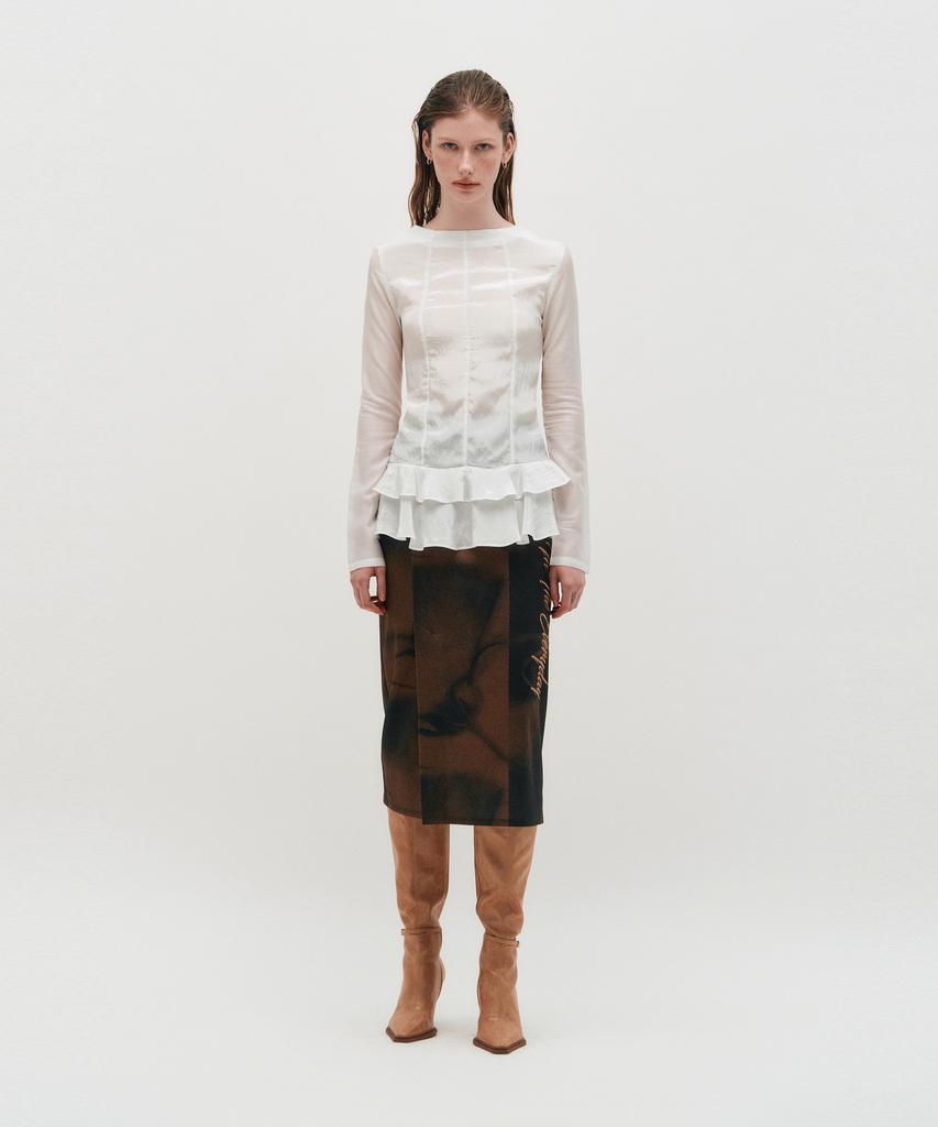 Kimjisu Embroidered Graphic Jersey Skirt _ Brown