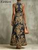 Vintage Golden Embroidery Long Sleeve Dress Slim Fit Evening Party Wedding Formal Gown for Women