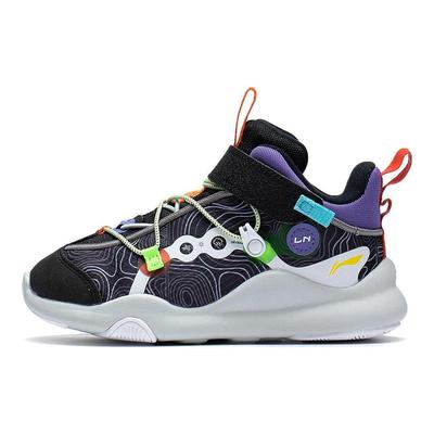 Li Ning Kids Sports Lifestyle Series Comfortable Versatile Durable Casual Shoes Kids Shoes Black Purple YKNS094-3