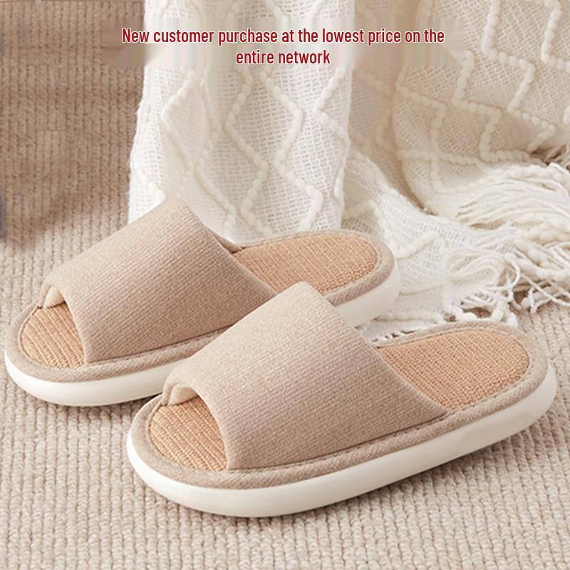 Японские льняные домашние тапочки - Бесшумные, Нескользящие, Хлопково-льняные, Впитывающие пот, Дышащие комнатные тапочки для всех сезонов. 35-36