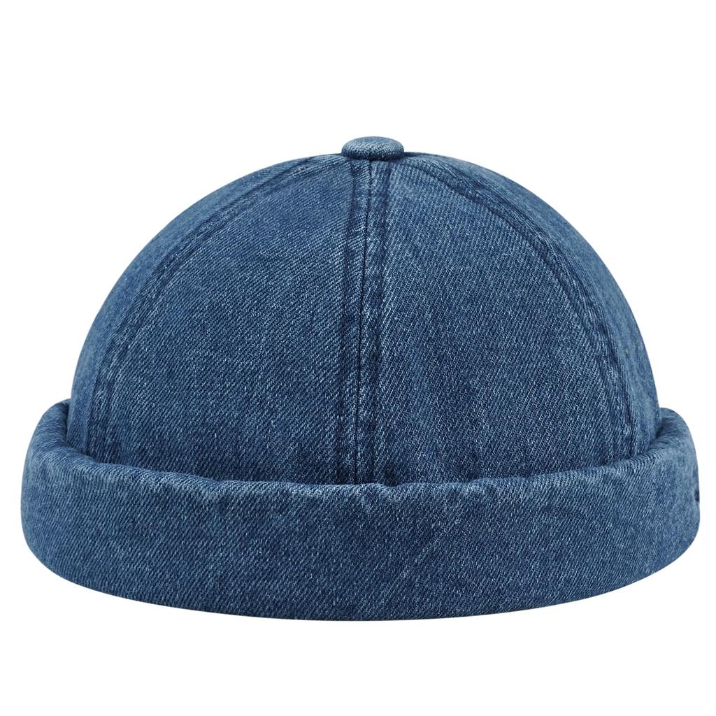 This brimless cap features embroidery and denim making it a cap with adjustable perfect for outdoor and Dark round, fisherman's accents, unique,