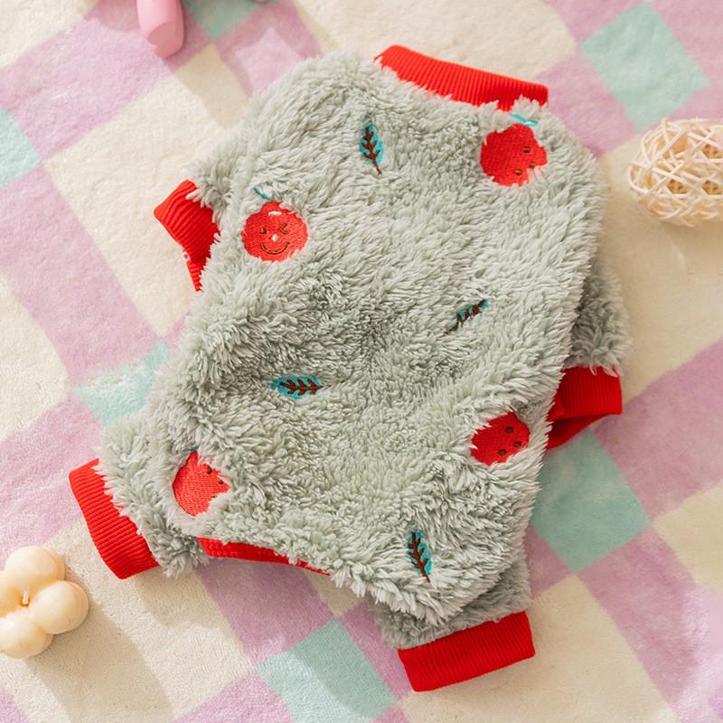 Pet Dog Winter Coat Four-Legged Fleece Outfit With Cartoon Fruit Embroidery Teddy Poodle Small Breeds