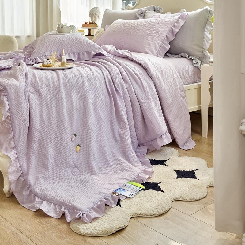 1Pc Solid Color Cool Feeling Summer Quilt Korean Style Ins Ruffle Edge Air Conditioning Thin Comforter Home Queen Size Bedding