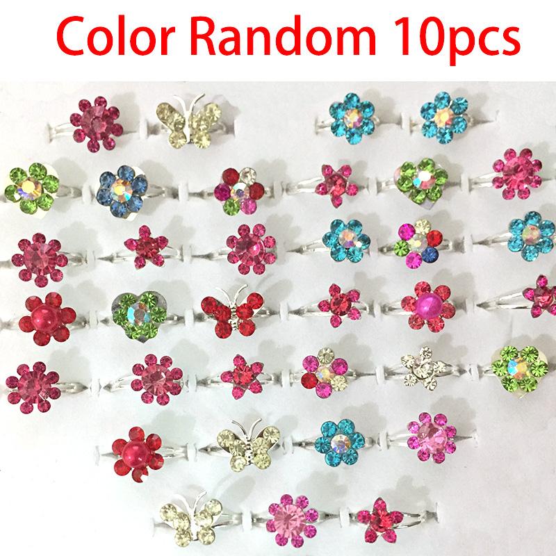 10pcs Cute Cartoon Kids Rings Kawaii Korean Children Girls Flower Alloy Finger Ring Child Jewelry Gift Adjustable Rings