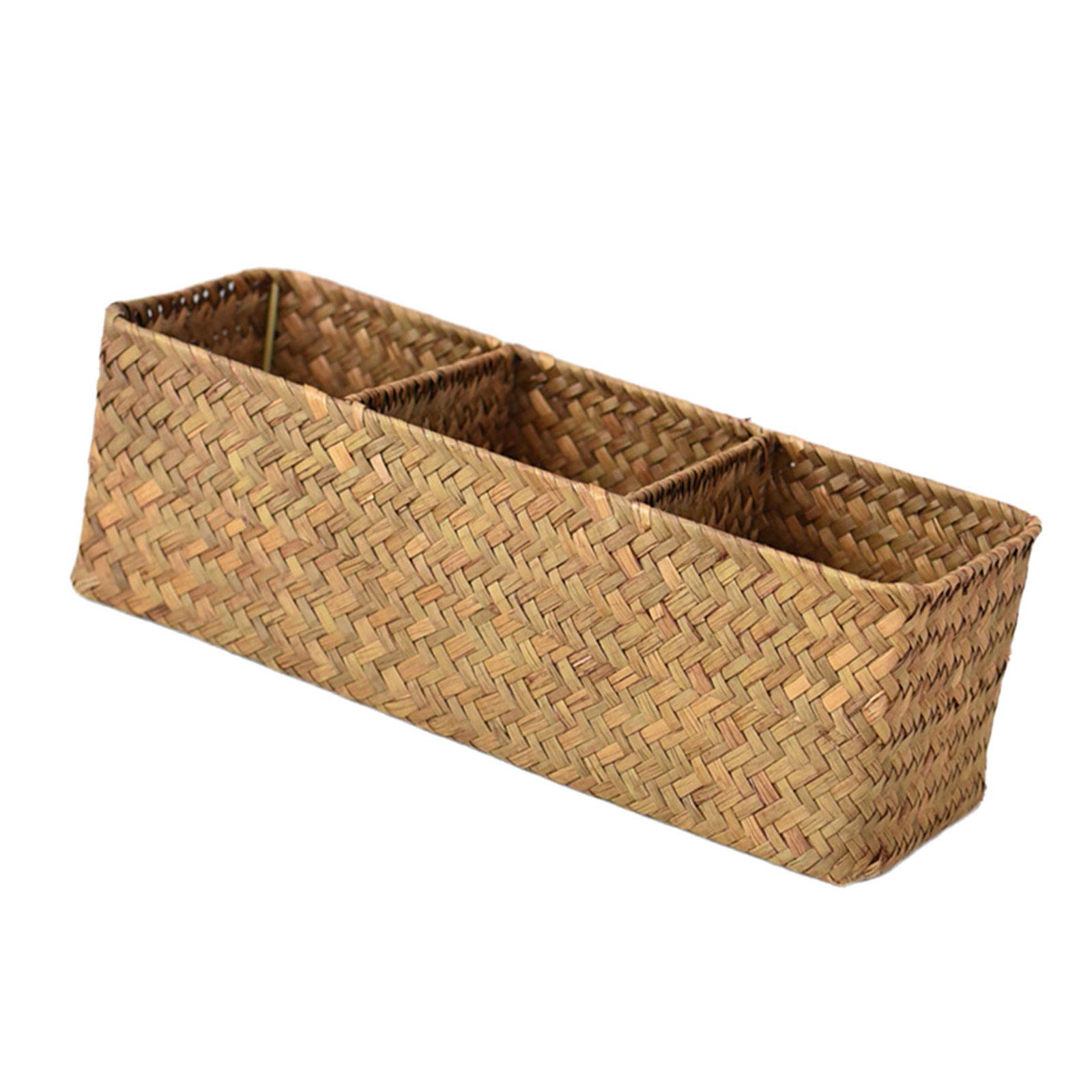 Элегантная корзина для хранения с крышкой плетеная вручную из морской травы 3 отделения настольный органайзер для хранения вещей для офиса и дома хаки 980₽