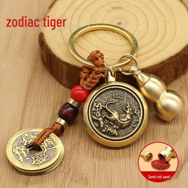 Schlüsselanhänger mit zwölf Sternzeichen, Schlangenwächter, rotierendem Ornament der fünf Kaiser und Buddha
