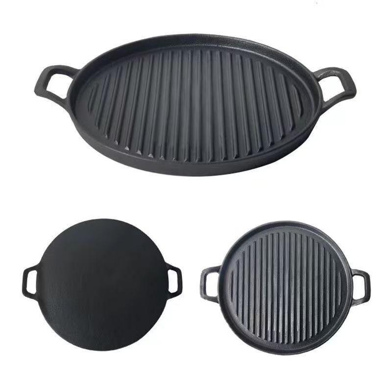 ZISIZ 28cm Cast Iron Striped Grill Pan with Double Handles