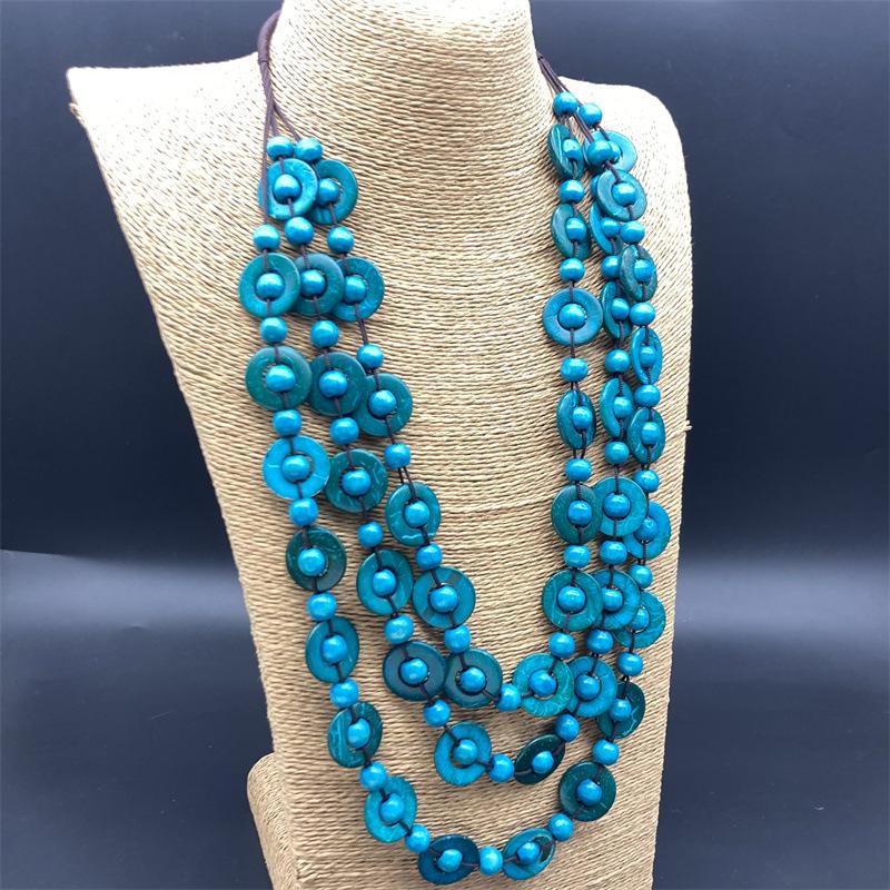 Retro Ethnic Beaded Wood Necklace - In Stock