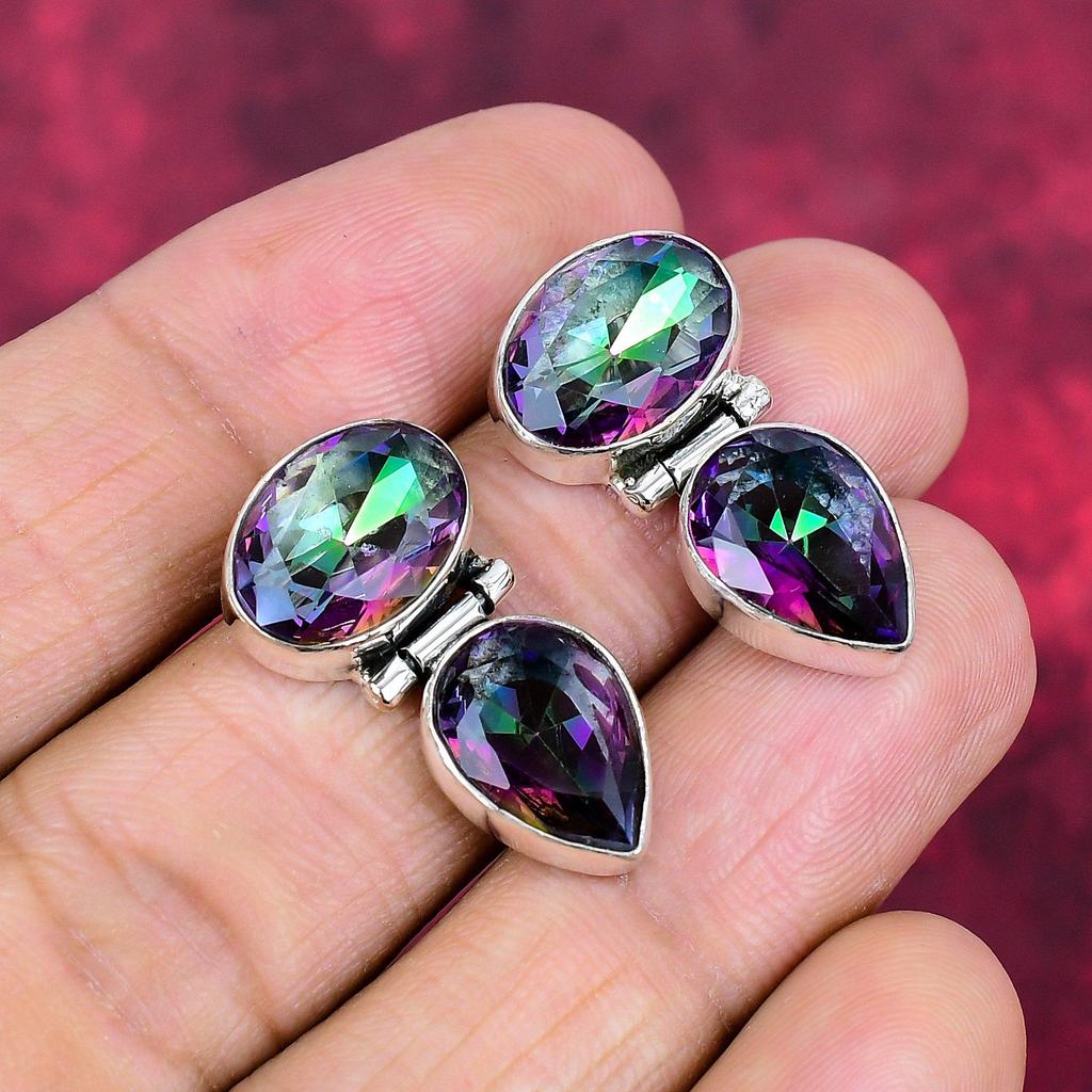 Mystic Topaz 925 ασημένια σκουλαρίκια, χειροποίητα σκουλαρίκια κοσμήματα από πολύτιμους λίθους, για την ημέρα μνήμης