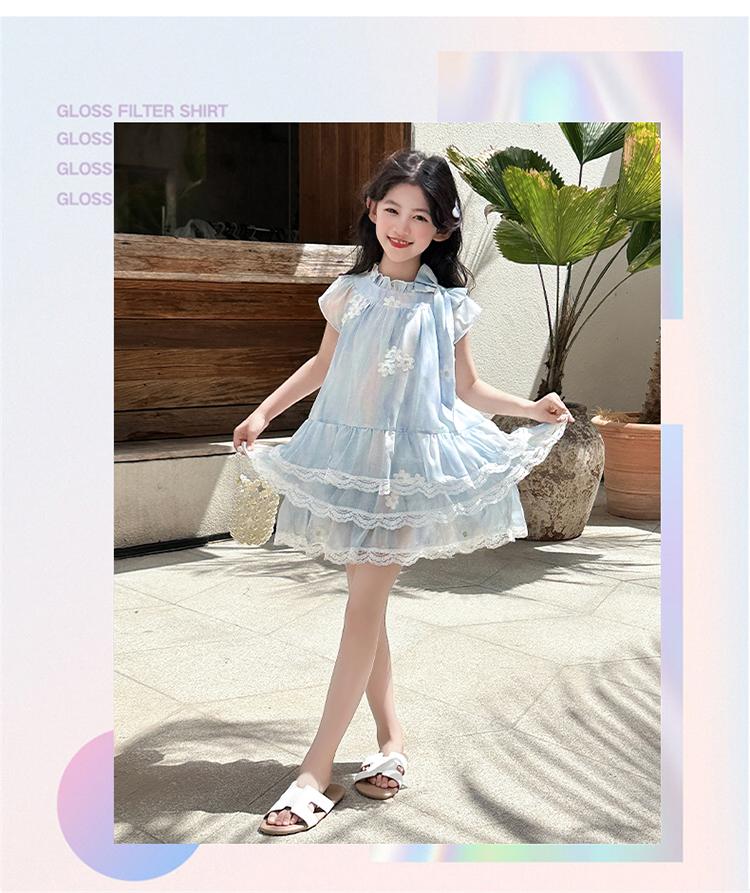 Girls' dress summer 2026 new French style small fly sleeves floral chiffon cake skirt princess skirt