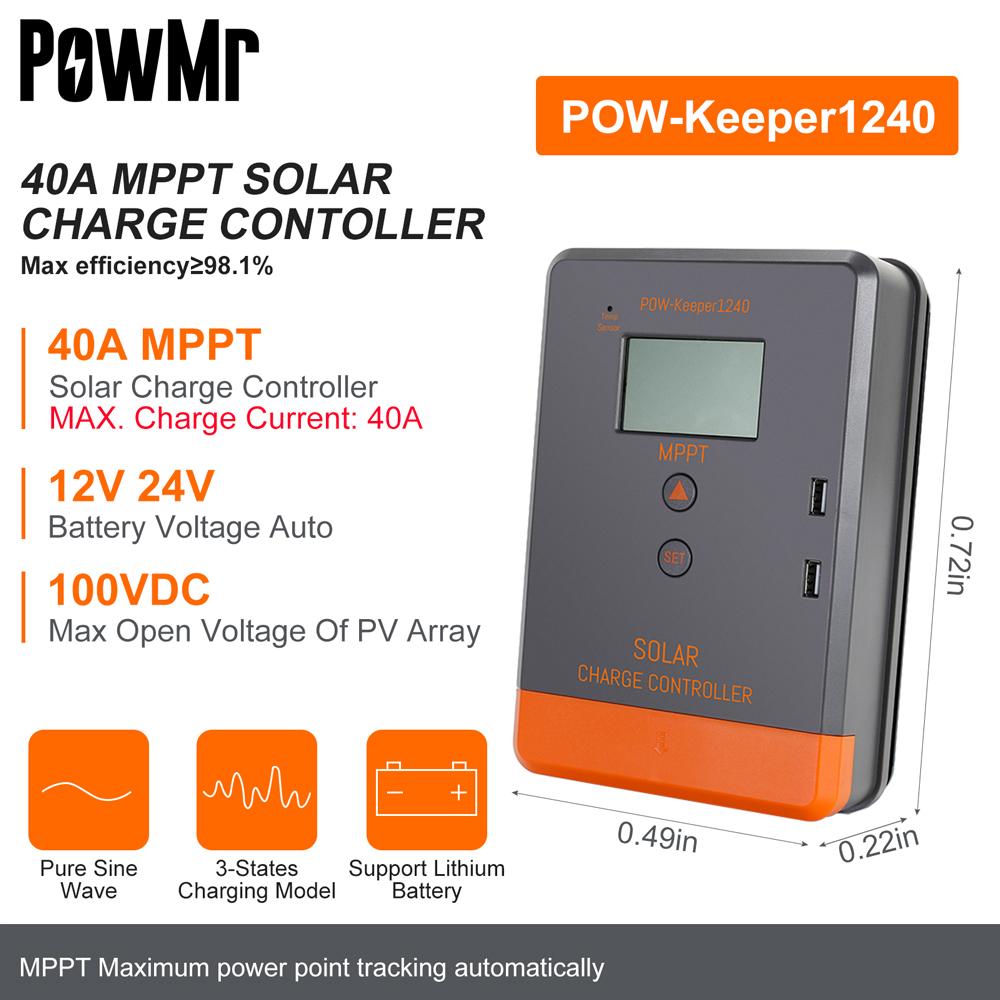 PowMr 20A 25A 30A 35A 40A 45A MPPT Solar Charge Controller for 12V 24V Lead-acid/Lithium Battery Solar Regulator Back-light LCD