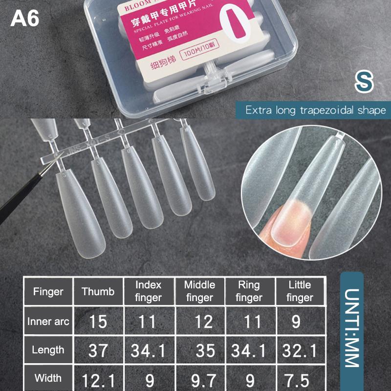 100 stk/æske Kunstige Neglespidser Lange Tynde Matte Fuld Dækning Kiste Press-On Negleforlængelse Gennemsigtige Bløde Gel Spidser Falske Manicure Værktøjer