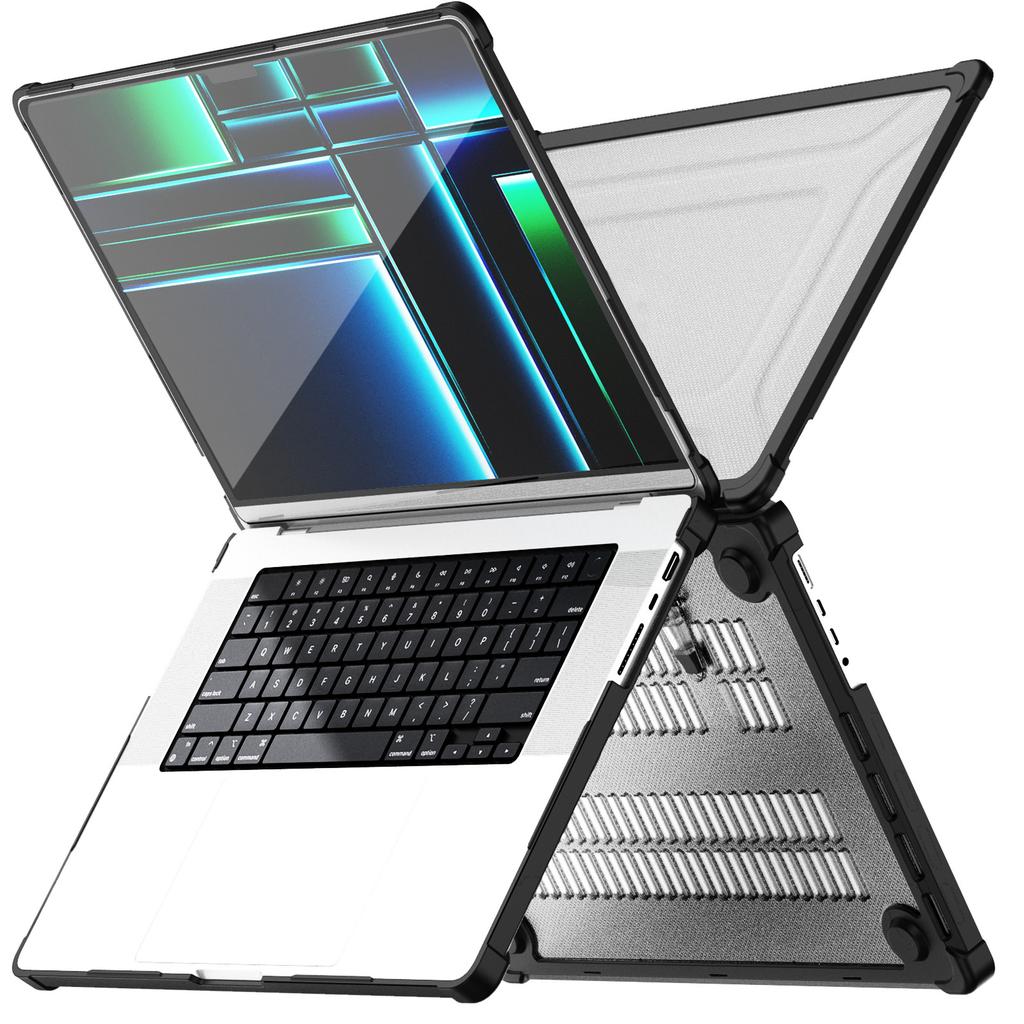 For MacBook Pro 16 inch (2024) (2023) (2021) (A2485 M1 Pro/M1 Max/A2780) Anti-Slip Laptop Case Heat Dissipation PC+TPU Kickstand Cover