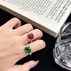 Popular European and American luxury square ice flower cut high carbon diamond ring, celebrity feeling colored treasure ring