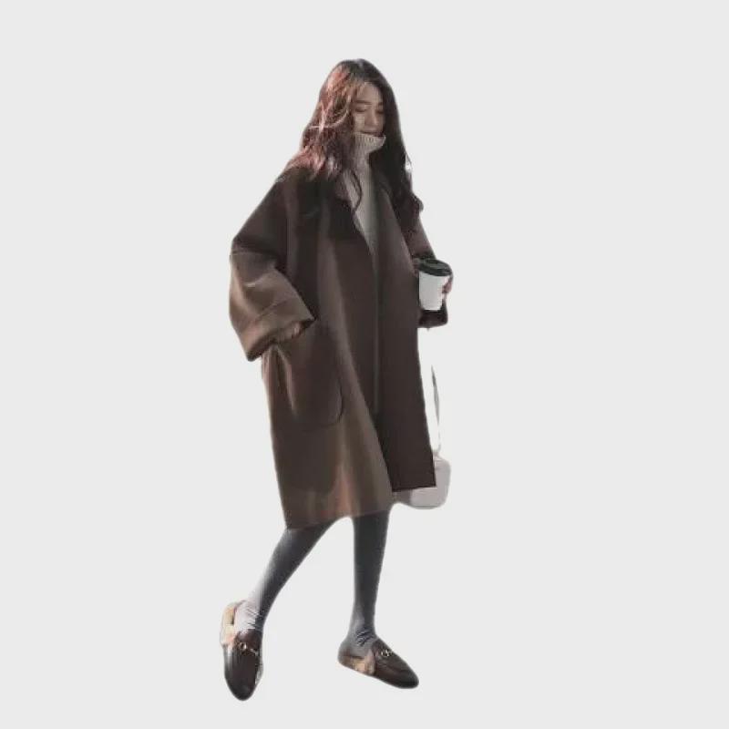 2024 Damen-Windjacke in mittlerer Länge im koreanischen Stil: Locker sitzender Wollmantel für Studenten für Herbst/Winter.