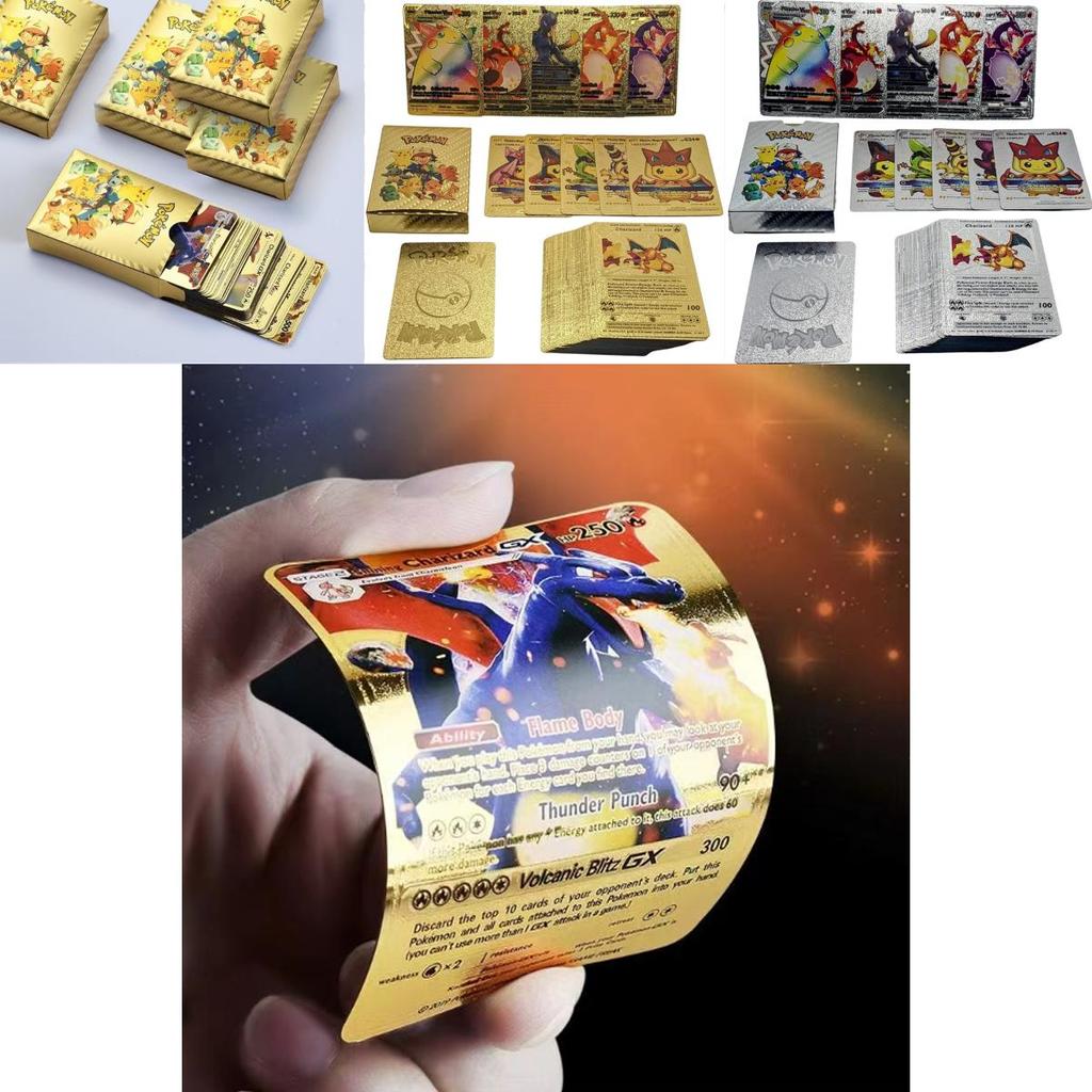 Wykwintne Karty Pokemon Metalowe Złote Karta Energii Charizard Pikachu Kolekcja Dla Dzieci