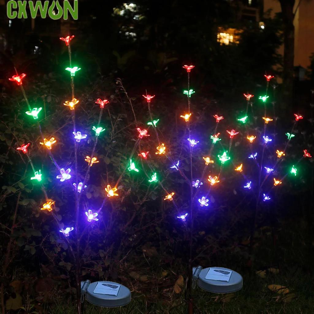 Solar Powered Garden Lights Outdoor Christmas Decoration Cherry Blossom Flower Tree Waterproof for Lawn Landscape SunLight