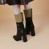 Color Blocking Pointed Toe Women's Half High Boots Elegant Heeled Leather Ladies Mid Calf Shoes Autumn Winter 2025 New Chic Boot
