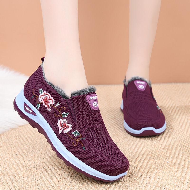 Chaussures en tissu d'hiver pour femmes, Velours épais pour la chaleur et chaussures en coton antidérapantes, Chaussures de sport en tissu, Chaussures à un pied
