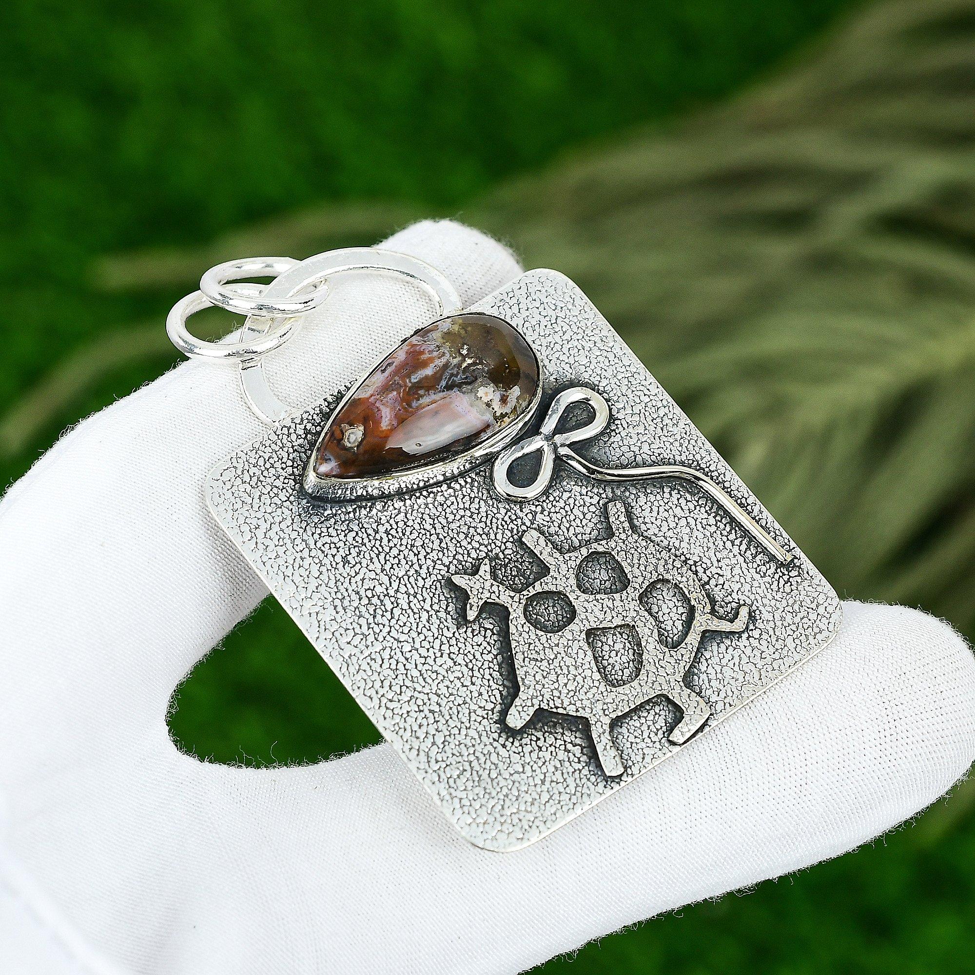 

Mexican Laguna Lace Agate Stone 925 Sterling Silver Engagement Pendant Jewelry