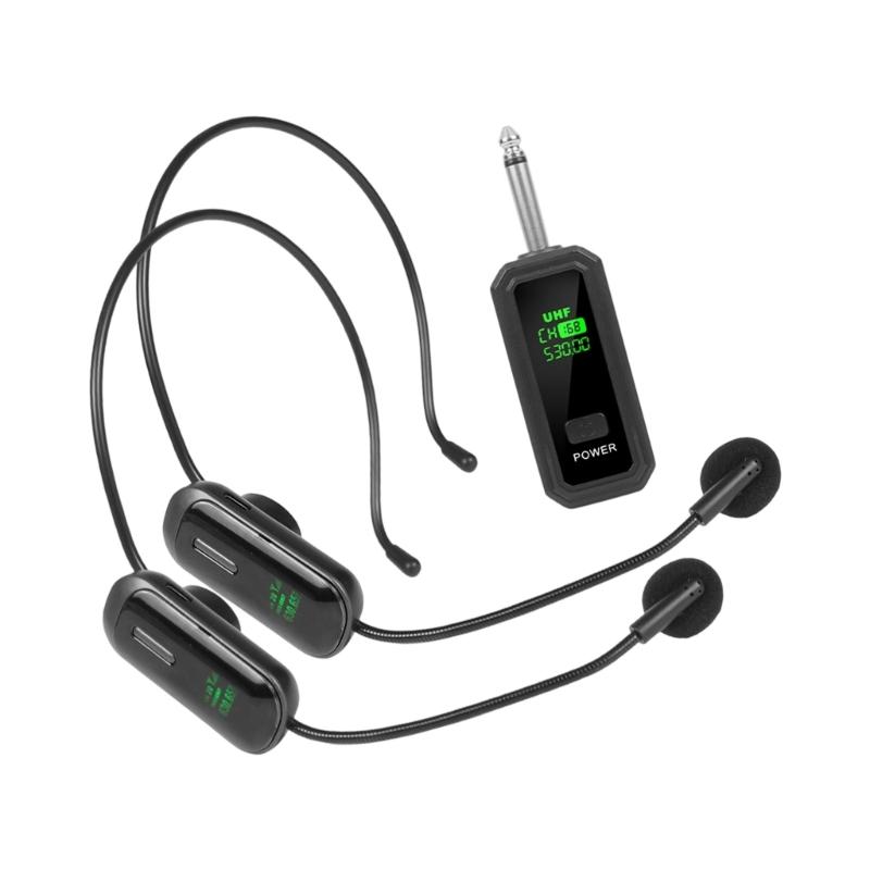 1Set Wireless Headsets Microphones Kit Supporting One Transmitters to Two Receivers for Duet Group Performances