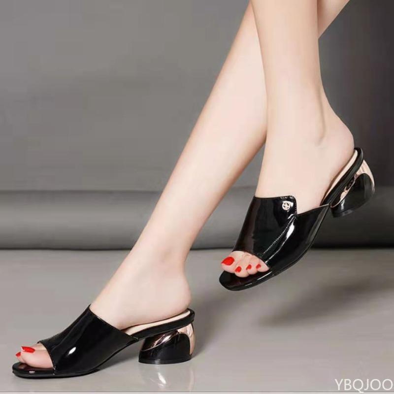 Solid color Summer Sexy soft-soled shoes Fashionable versatile women Peep Toe Slippers Sexy Comfortable High Heels Shoes