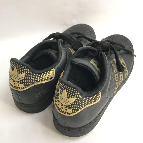 adidas originals SUPERSTAR SNAKE BLACK leather sneakers 28 black gold tongue trefoil(USED)