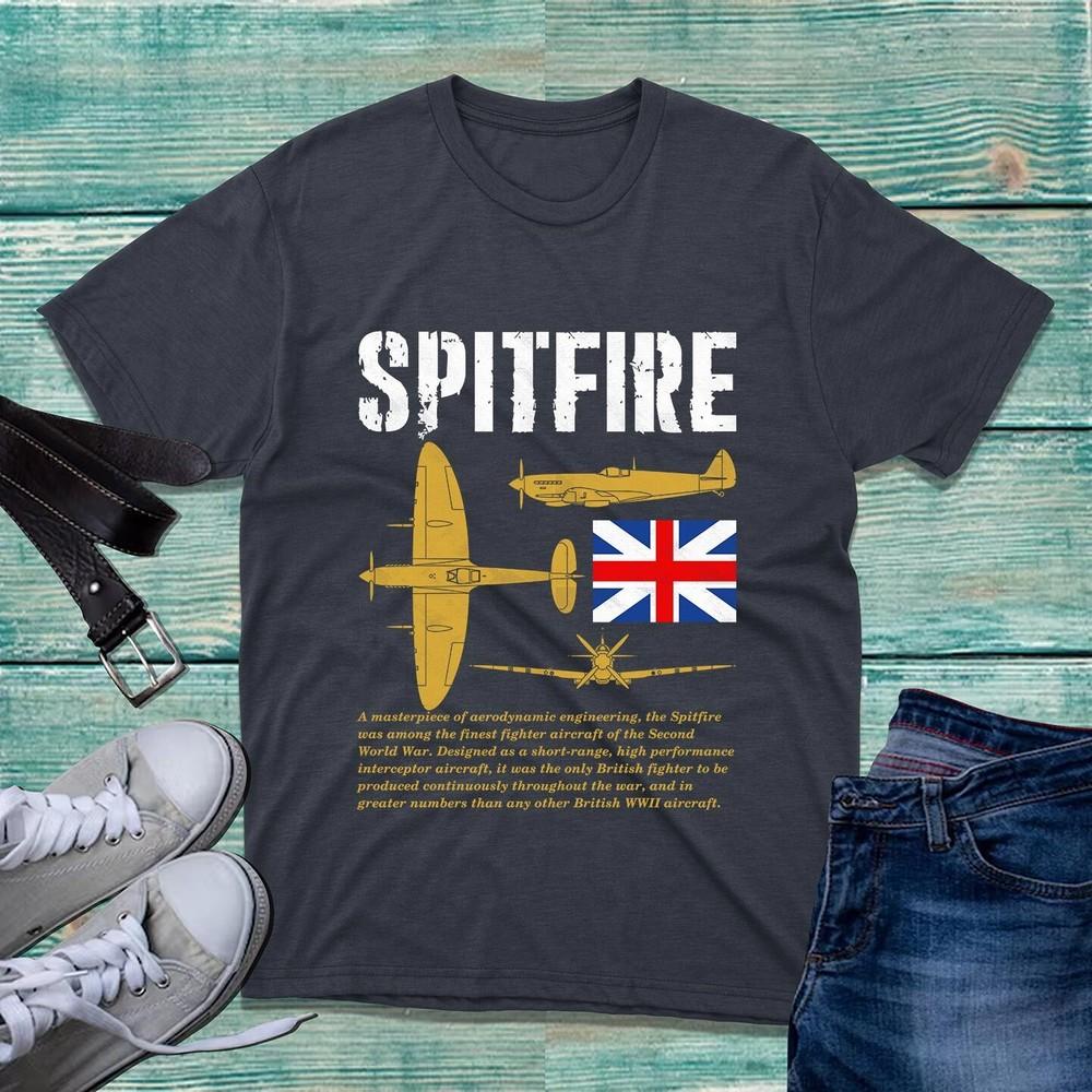 Supermarine Spitfire Tshirt Royal Air Force British Army Uk Flag Unisex Tee Top S
