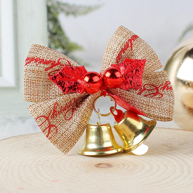 2Pcs Mini Christmas Bow With Bell Hanging Ornament for Xmas Tree Wreath Accessories Home Party New Year Gift 2025 Navidad