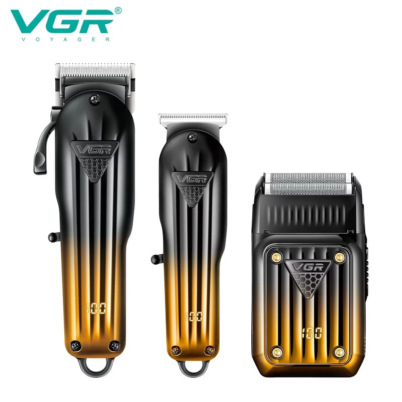 

Оригинальная трехкомпонентная стрижечная комбинация VGR Электробритва Профессиональная мужская машинка для стрижки волос Резная электрическая машинка для стрижки волос с цифровым дисплеем V-644 жёлтый/чёрный