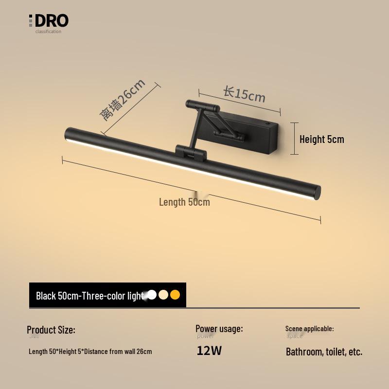 Nordic Minimalist LED Vanity Light: Punch-Free Bathroom Mirror Cabinet with Tricolor Makeup Lighting.