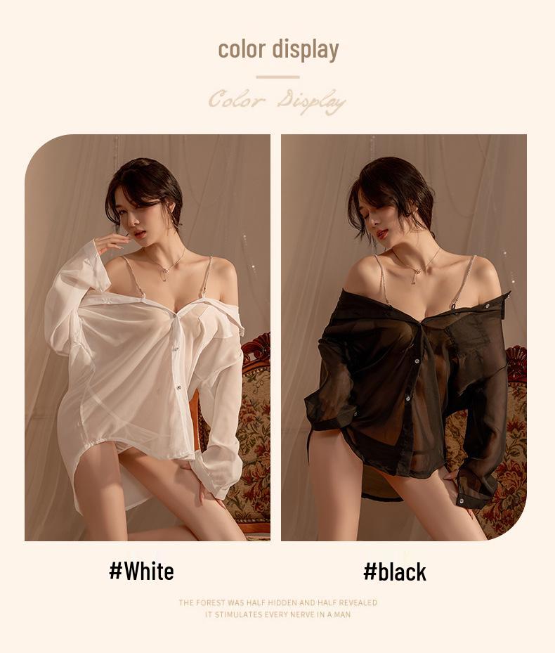 Sheer White Chiffon Lingerie Nightdress - Women's Tempting See-Through Sleepwear 