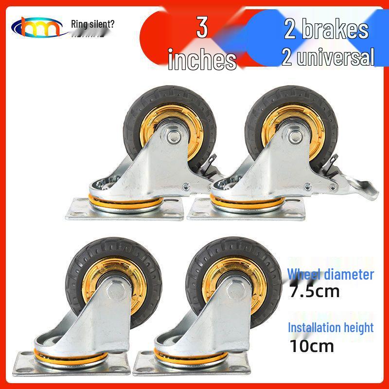 Schwerlast-Gummi-Lenkrollen mit Bremse - Doppelt gelagert, Größen 3/4/5 Zoll