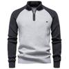 Men's Color Block Knit Sweater Casual Quarter Zip Stand Collar Raglan Sleeve Pullover