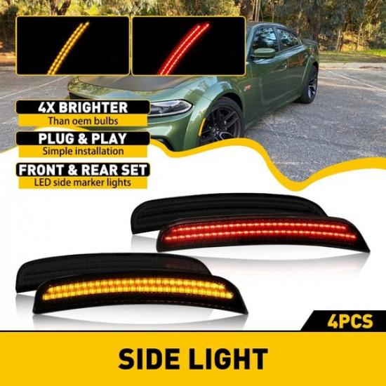 For Dodge Charger 2015- Smoked Lens LED Side Marker Lights Front Rear 4PCS