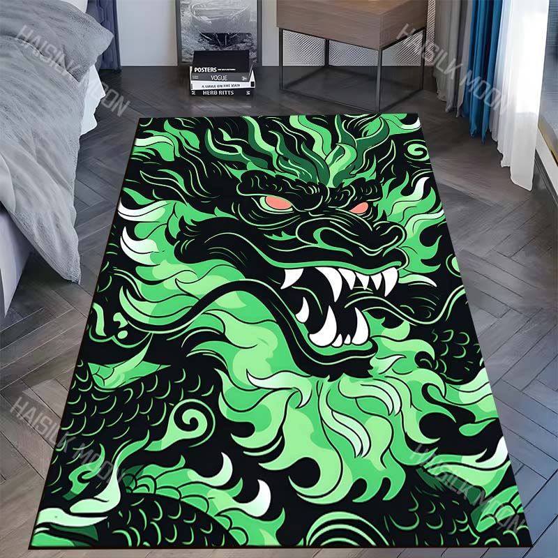 

1PC Green flames dragon roaring fangs scales Carpet for Living Room Bedroom Sofa Home Decor Rus Non-slip Floor Mat Luxury Gift 40x60cm