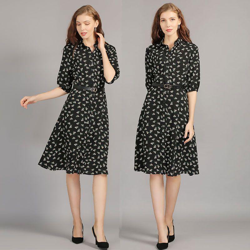 

Women s Spring and Summer Half Sleeve Black A- line Dress Shirt Black 3XL