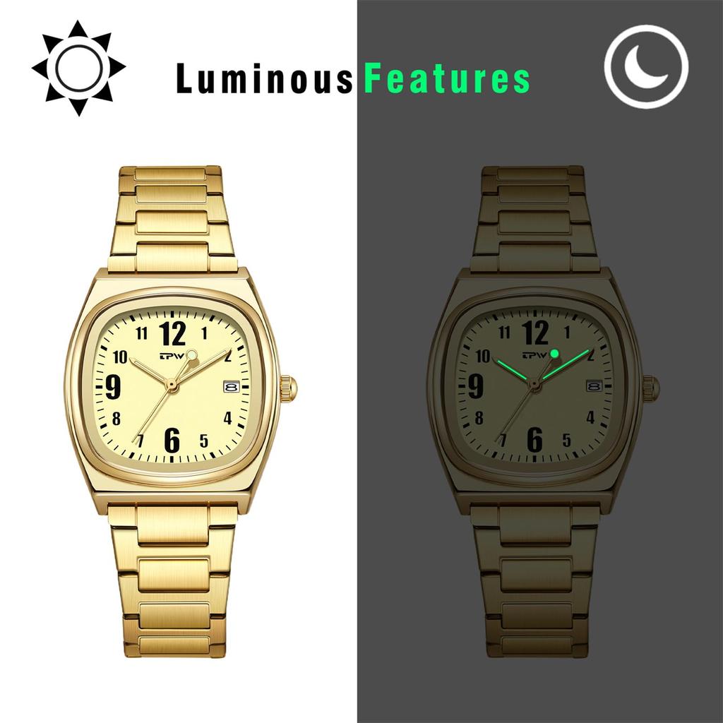 Square Watch Women Calendar Luminous Analog Display Cute Fashion Stainless Steel Band Waterproof Quartz Wristwatch Fashion Accessory - Birthday