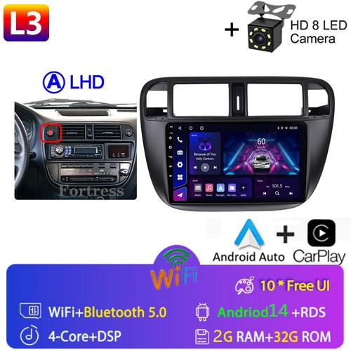 Android 14 Carplay Auto For Honda Civic 1996 1997 1998 1999 2000 2001 Multimedia Car Radio Player 4G Stereo 2 Din Tape Recorder