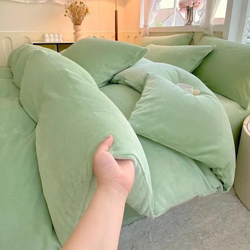 New Solid Color High Gram Heavy Milk Velvet Single Product Duvet Cover Thickened Warm Fleece  Large Size Double Bedding