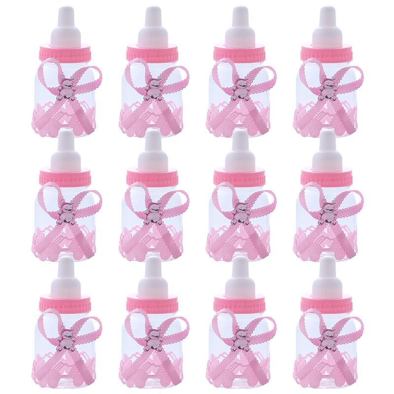 12pcs Baby Bottle Mini Blue Pink White Plastic Candy Boxes Baby Shower Favors Gifts Boys Girls Gender Reveal Party Decorations