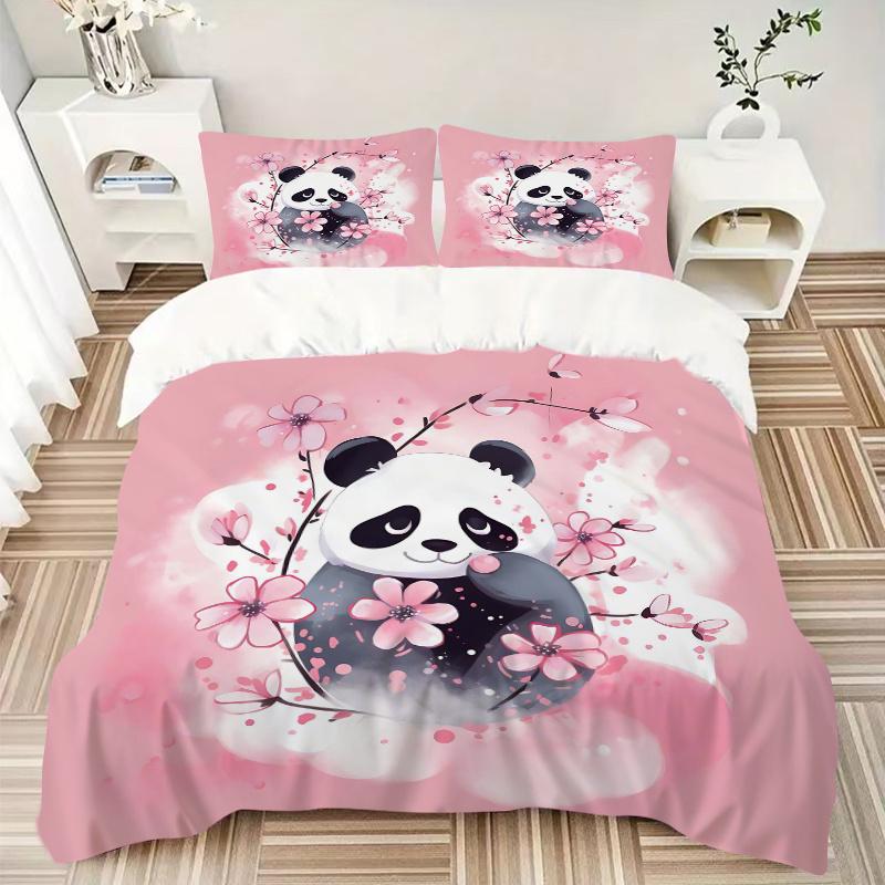 Set Lenzuola Stampato con Idee Panda Rosa 3 Pezzi, Copripiumino Morbido e Confortevole per Camera da Letto, Camera degli Ospiti (1 Copripiumino + 2 Federe, Federa C