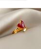 18K Echts Rosegold plattiertes Kupfer Stilvolle Rote Emaille Liebesherz CZ Kubikzirkonia Offene Verstellbare Cocktailringe für Damen